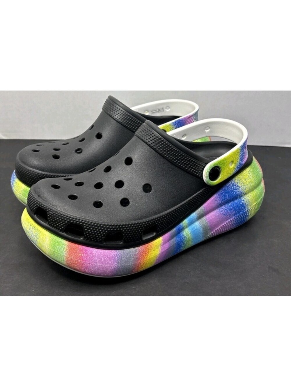 Crocs Classic Crush Spray Dye Platform Clog Black Multicolor Size: W-8 M-6